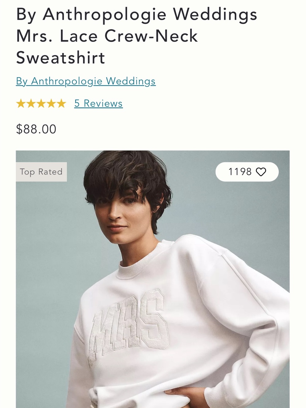 Anthropologie White Ribbed Crewneck Sweatshirt Mrs.